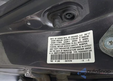2017 Honda Civic Ex-T from USA, damaged, VIN 19XFC1F36HE210159